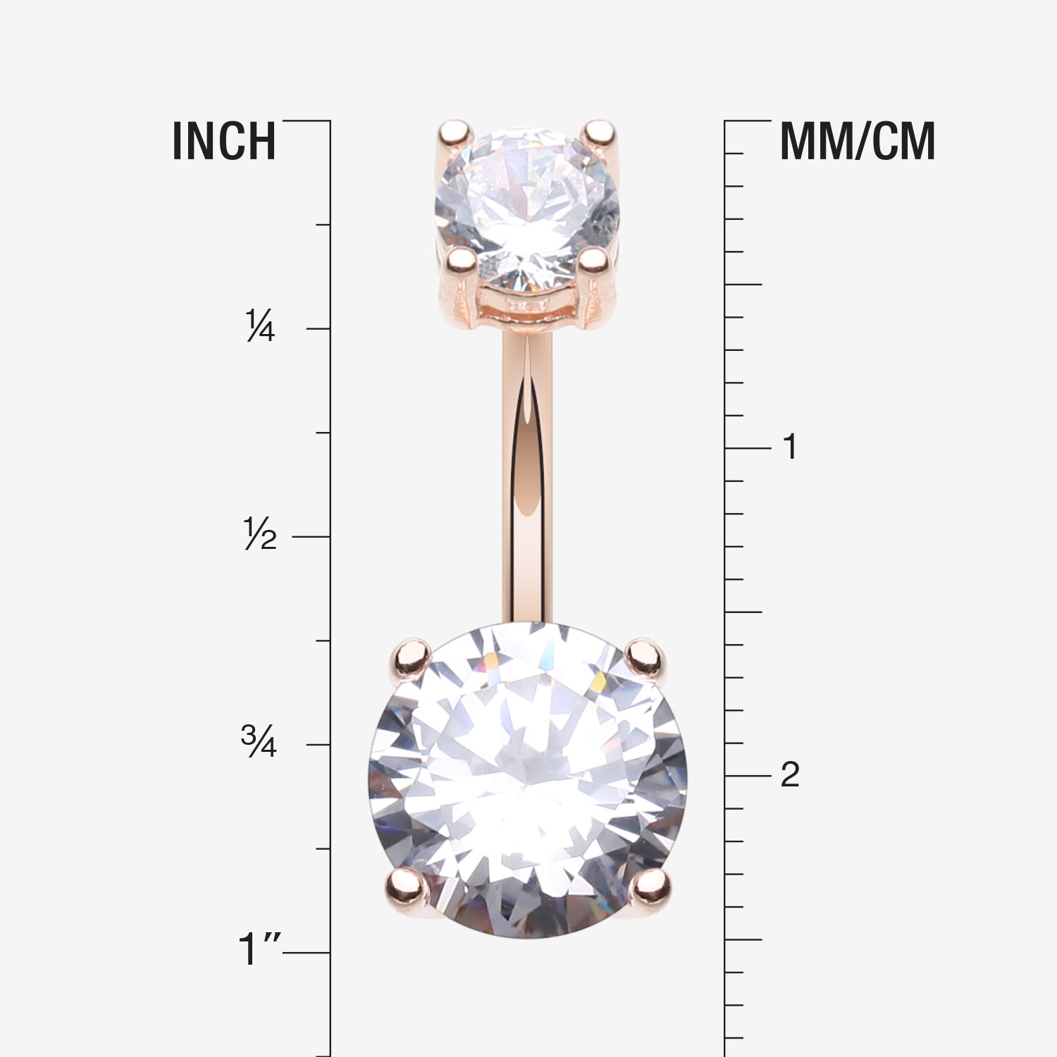 Detail View 1 of Rose Gold Classic Sparkle Gem Belly Button Ring-Clear Gem