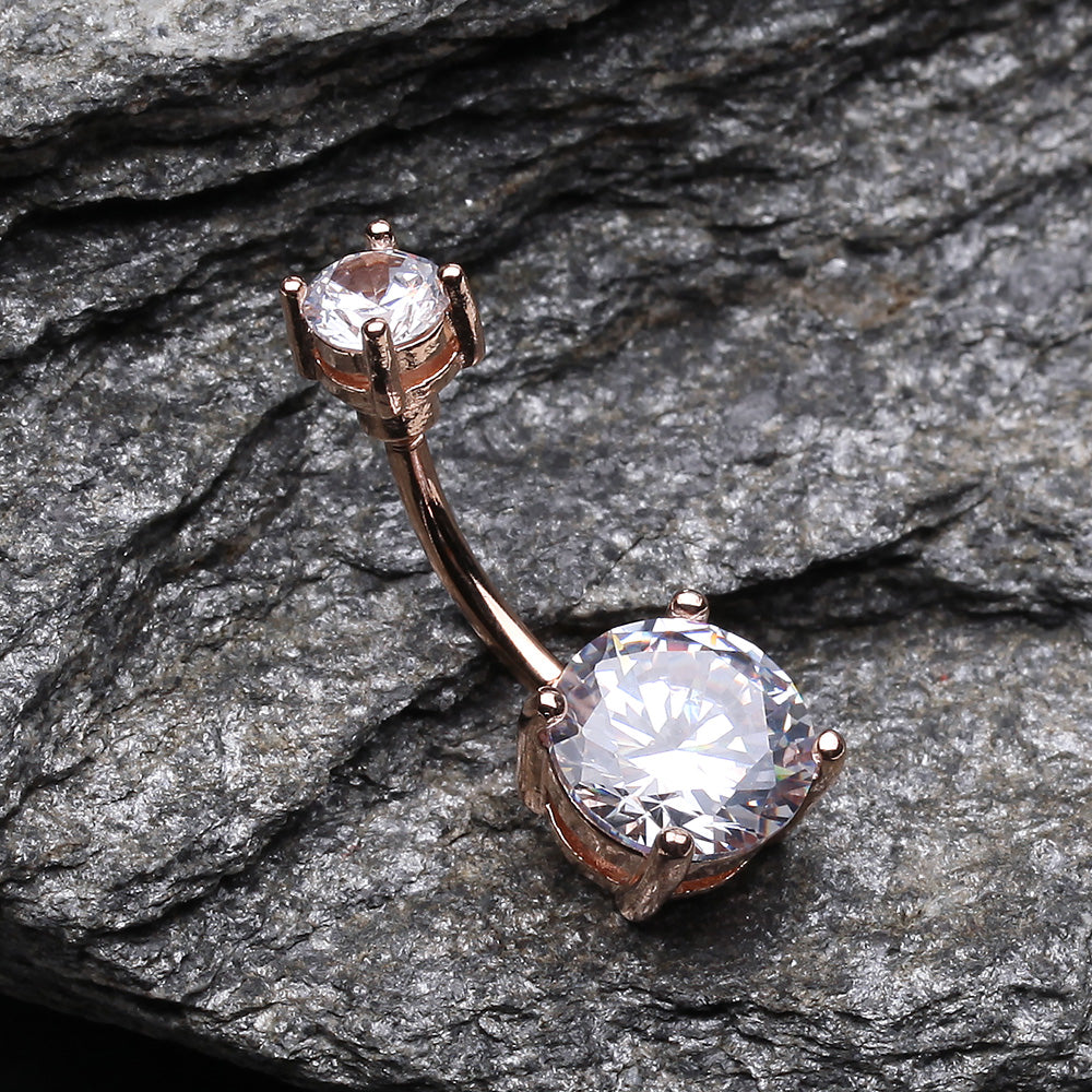 Detail View 2 of Rose Gold Classic Sparkle Gem Belly Button Ring-Clear Gem