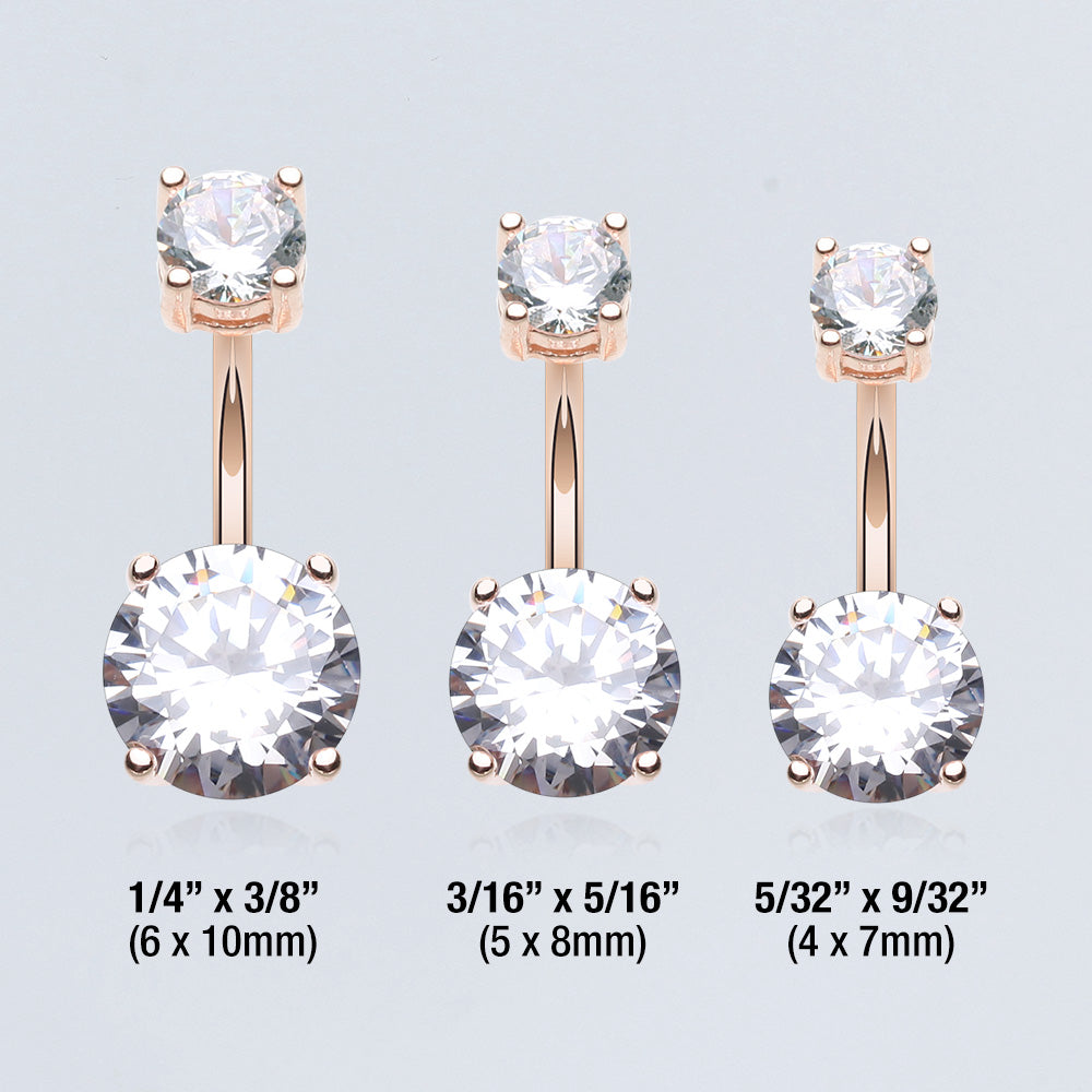 Detail View 3 of Rose Gold Classic Sparkle Gem Belly Button Ring-Clear Gem