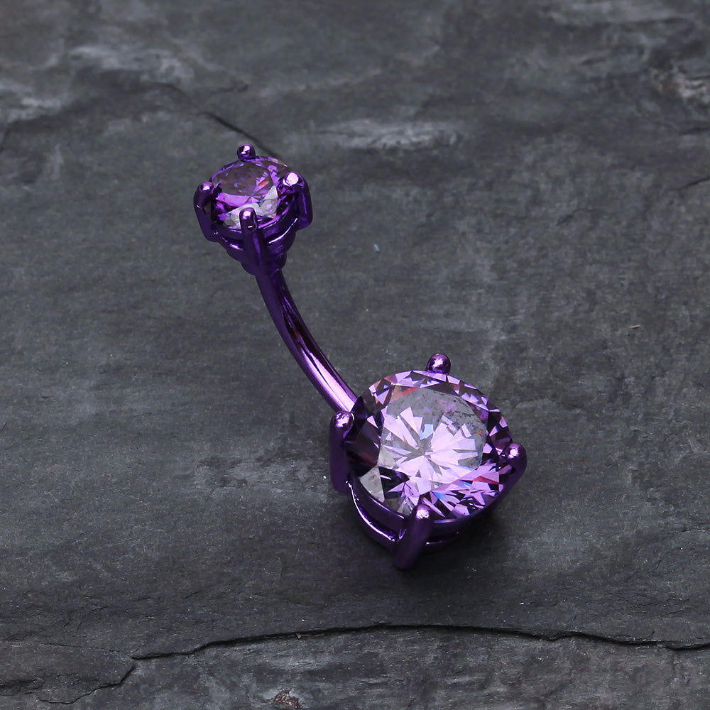 Detail View 2 of Colorline Gem Prong Sparkle Belly Button Ring-Purple