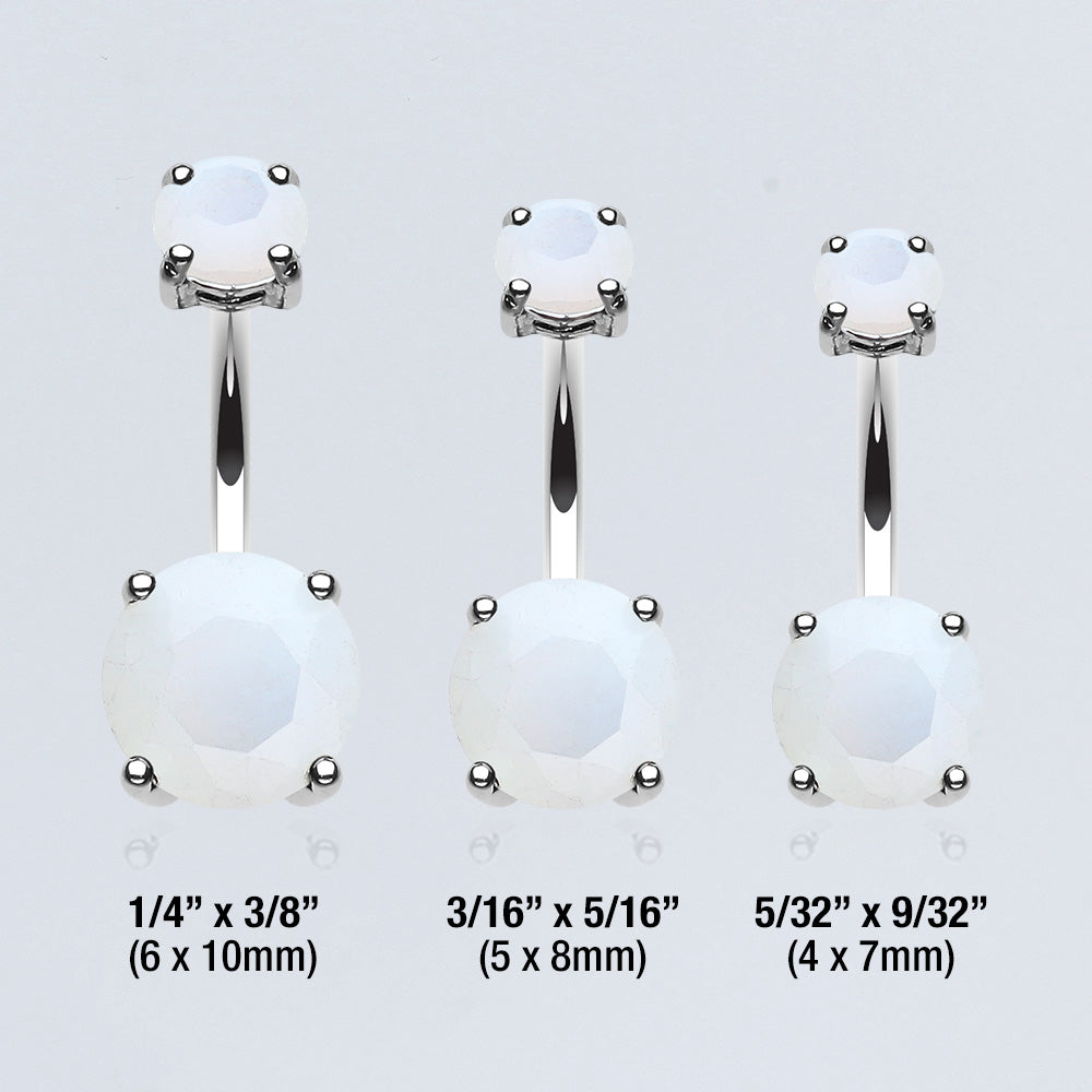 Detail View 3 of Colorline Gem Prong Sparkle Belly Button Ring-Rhodium Plated/Opal
