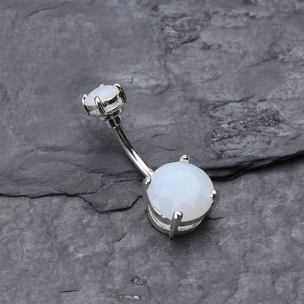 Detail View 2 of Colorline Gem Prong Sparkle Belly Button Ring-Rhodium Plated/Opal