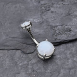 Detail View 2 of Colorline Gem Prong Sparkle Belly Button Ring-Rhodium Plated/Opal