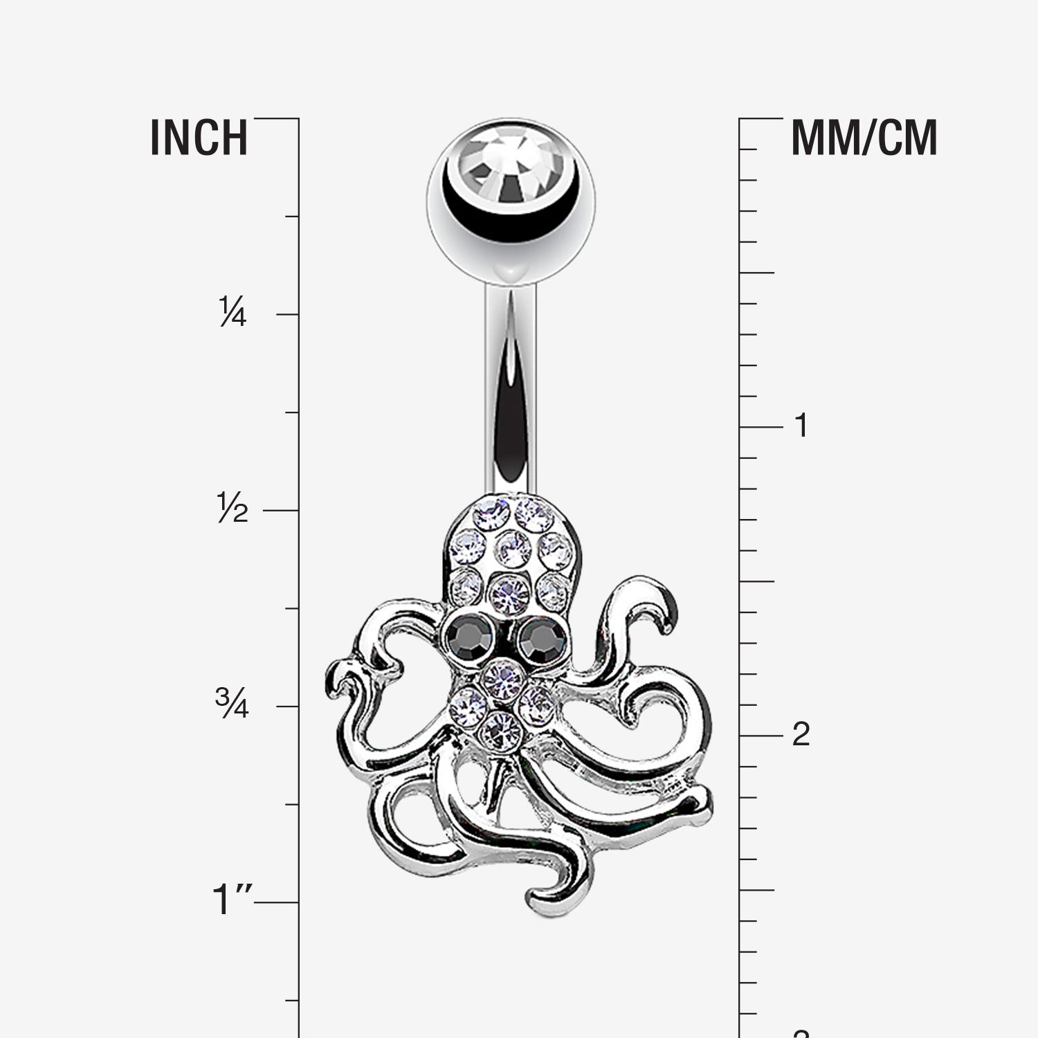Detail View 1 of Evil Octopus Sparkle Belly Button Ring-Clear Gem