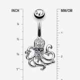 Detail View 1 of Evil Octopus Sparkle Belly Button Ring-Clear Gem