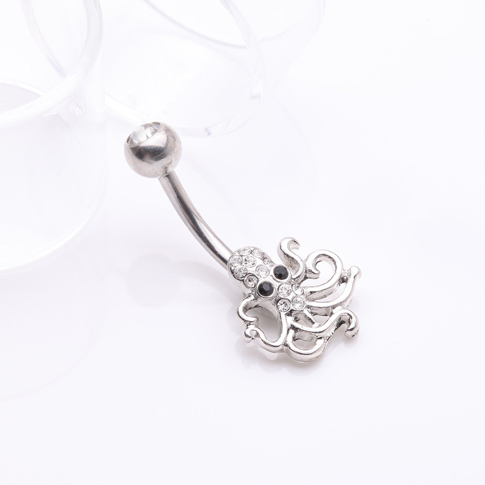 Detail View 2 of Evil Octopus Sparkle Belly Button Ring-Clear Gem