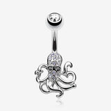 Evil Octopus Sparkle Belly Button Ring-Clear Gem