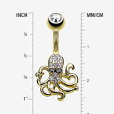 Detail View 1 of Golden Evil Octopus Sparkle Belly Button Ring-Clear Gem