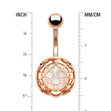 Detail View 1 of Rose Gold Mermaid Scale Opalescent Sparkle Encased Belly Button Ring
