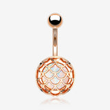 Rose Gold Mermaid Scale Opalescent Sparkle Encased Belly Button Ring