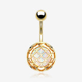 Golden Mermaid Scale Opalescent Sparkle Encased Belly Button Ring