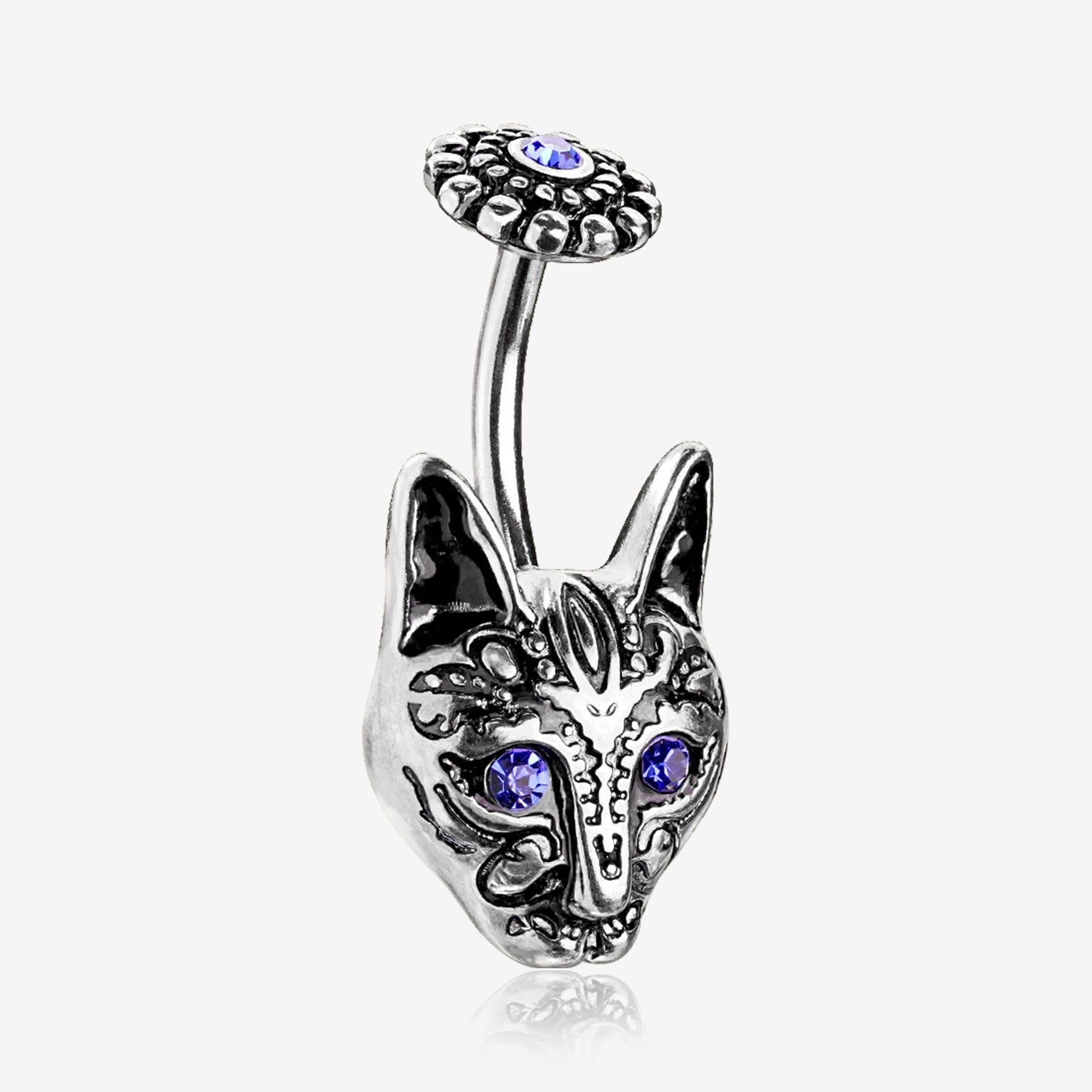 Antique Mystic Blue Eyed Tribal Cat Belly Button Ring