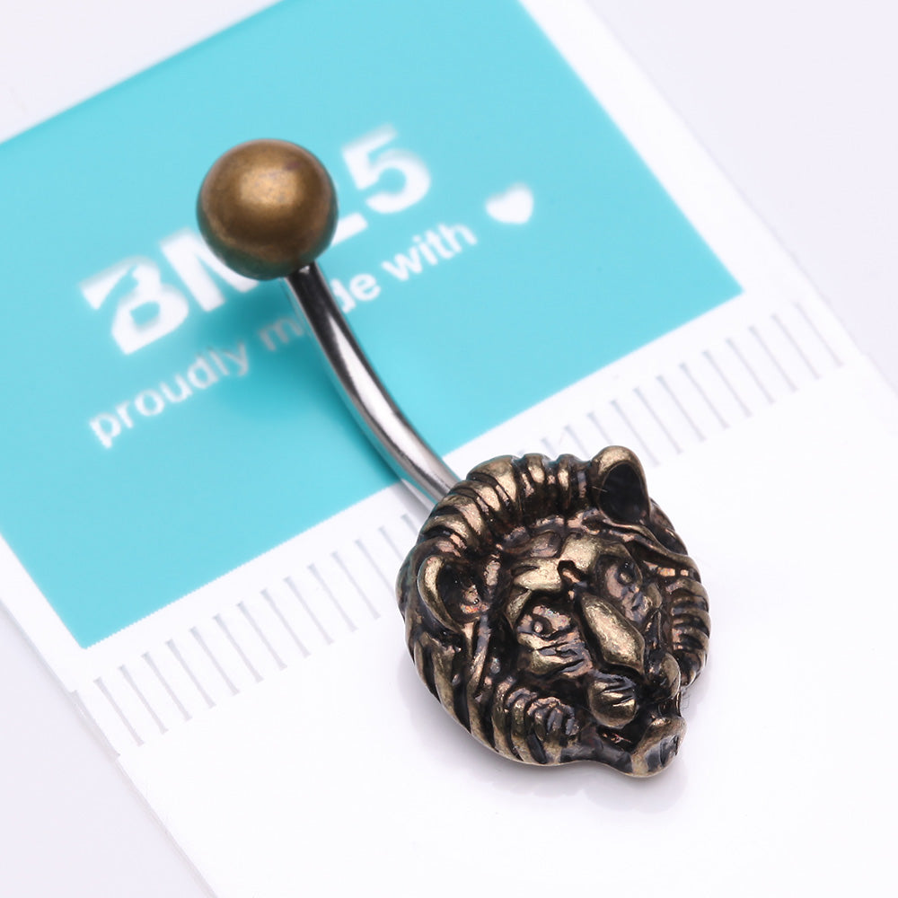 Detail View 3 of Golden Antique Lion Belly Button Ring