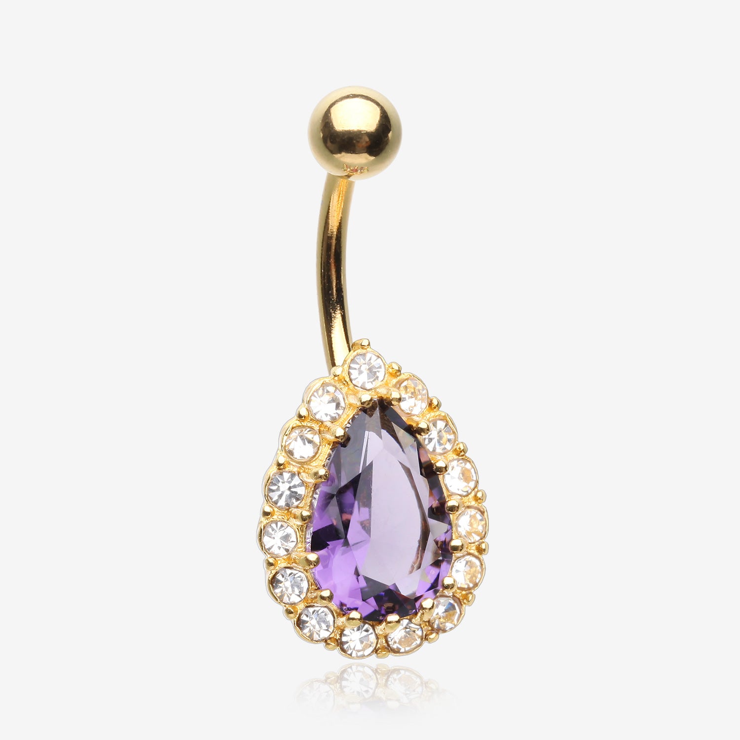 Golden Sparkle Essence Teardrop Belly Button Ring-Tanzanite/Clear