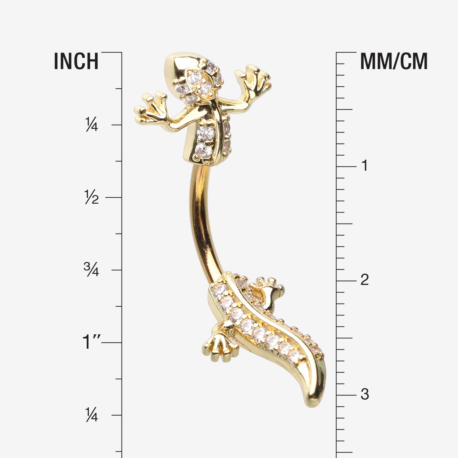 Detail View 1 of Golden Sparkle Gecko Lizard Belly Button Ring-Clear Gem