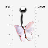 Detail View 1 of Iridescent Natural Shell Butterfly Belly Button Ring
