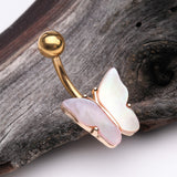Detail View 2 of Golden Iridescent Natural Shell Butterfly Belly Button Ring