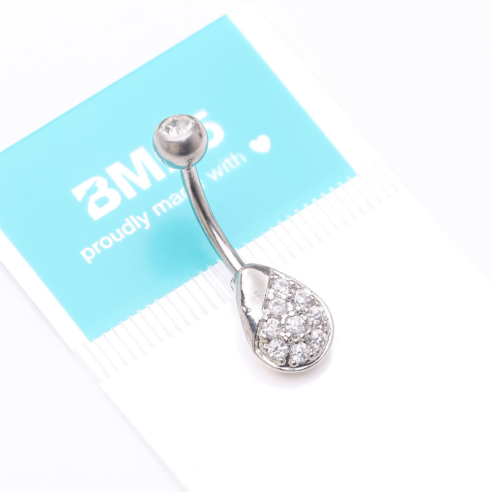 Detail View 4 of Essence Sparkle Dew Droplet Belly Button Ring-Clear Gem
