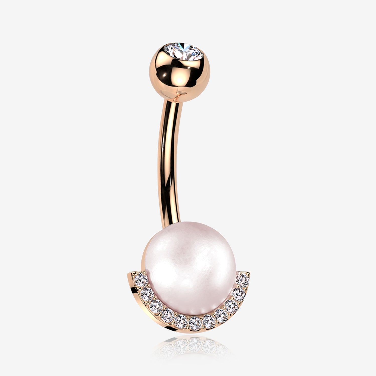 Rose Gold Pearlescent Sparkle Crescent Rim Belly Button Ring-Pink