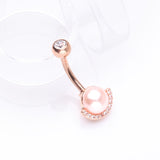 Detail View 2 of Rose Gold Pearlescent Sparkle Crescent Rim Belly Button Ring-Pink
