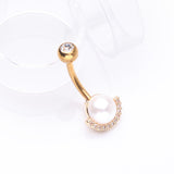 Detail View 2 of Golden Pearlescent Sparkle Crescent Rim Belly Button Ring-Clear Gem