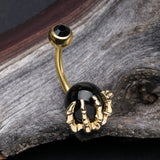 Detail View 2 of Golden Onyx Stone Orb Shine Skeleton Hand Belly Button Ring