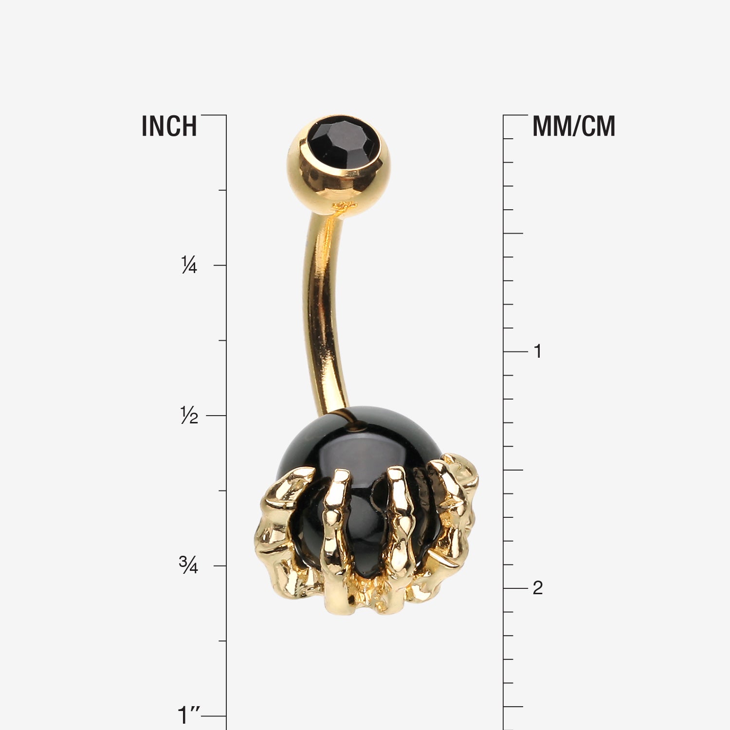 Detail View 1 of Golden Onyx Stone Orb Shine Skeleton Hand Belly Button Ring