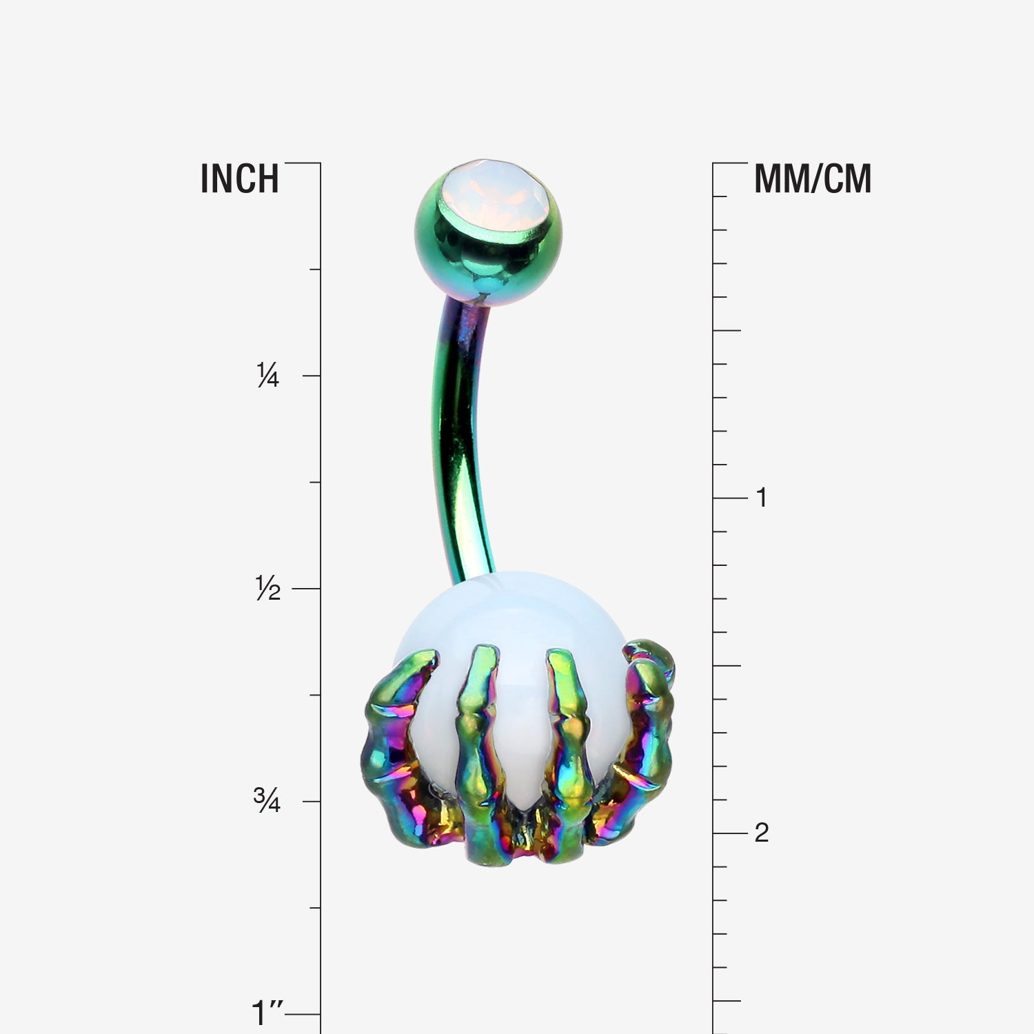 Detail View 1 of Colorline Moonstone Orb Shine Skeleton Hand Belly Button Ring