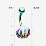 Detail View 1 of Colorline Moonstone Orb Shine Skeleton Hand Belly Button Ring