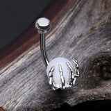 Detail View 2 of Moonstone Orb Shine Skeleton Hand Belly Button Ring