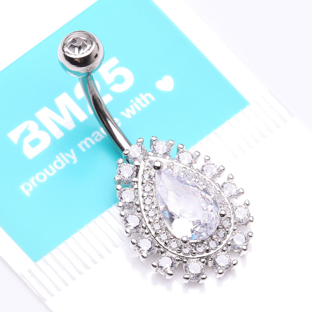 Detail View 4 of Brilliant Teardrop Grand Sparkle Belly Button Ring-Clear Gem