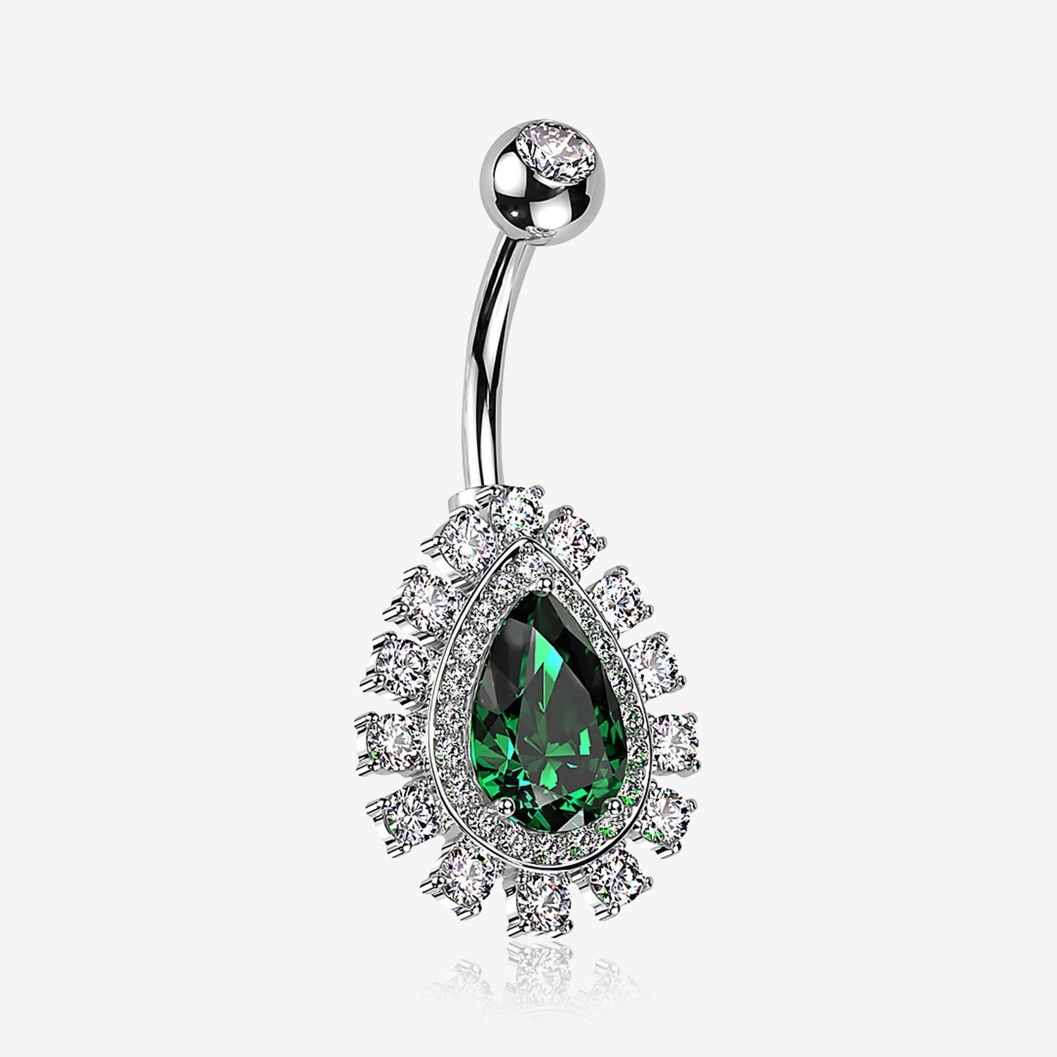 Brilliant Teardrop Grand Sparkle Belly Button Ring-Clear Gem/Emerald