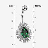Detail View 1 of Brilliant Teardrop Grand Sparkle Belly Button Ring-Clear Gem/Emerald