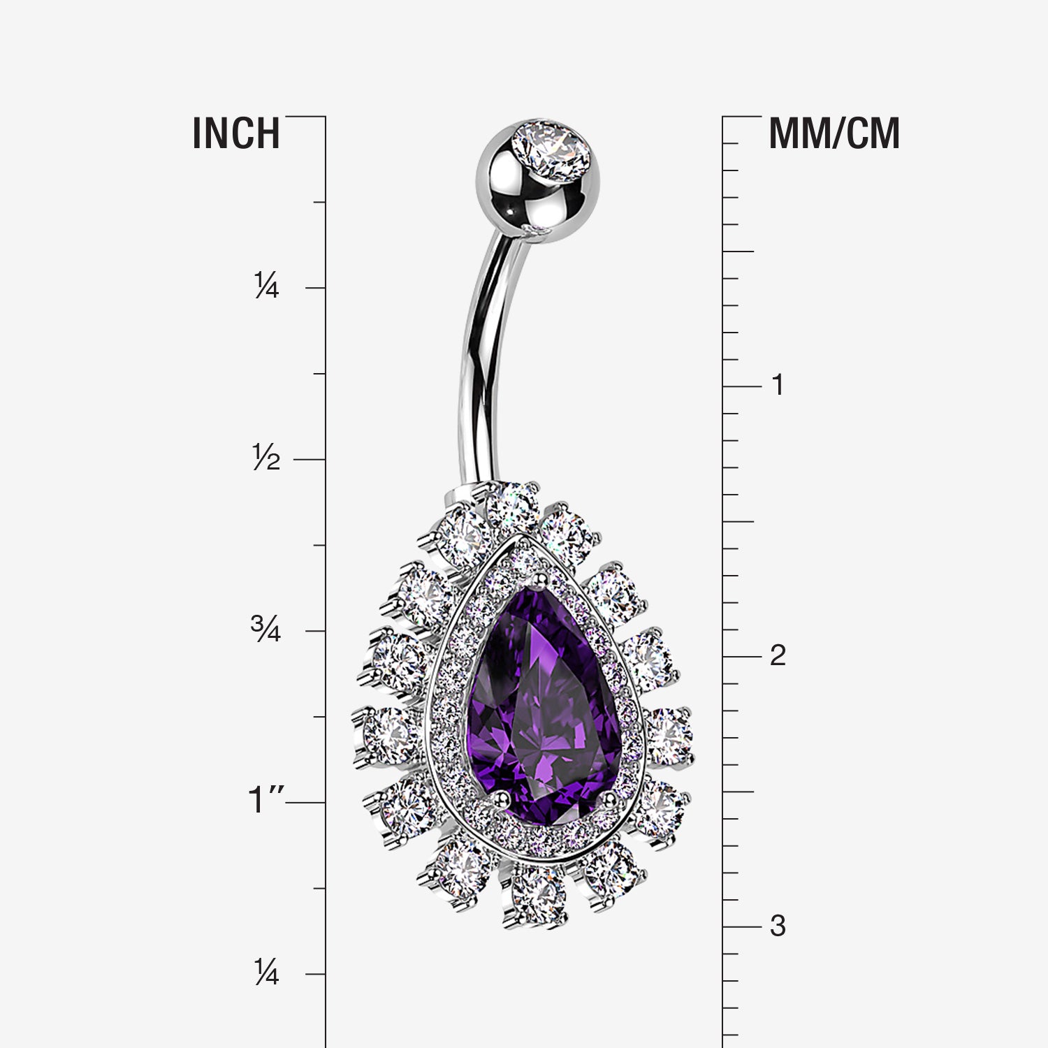 Detail View 1 of Brilliant Teardrop Grand Sparkle Belly Button Ring-Clear Gem/Purple
