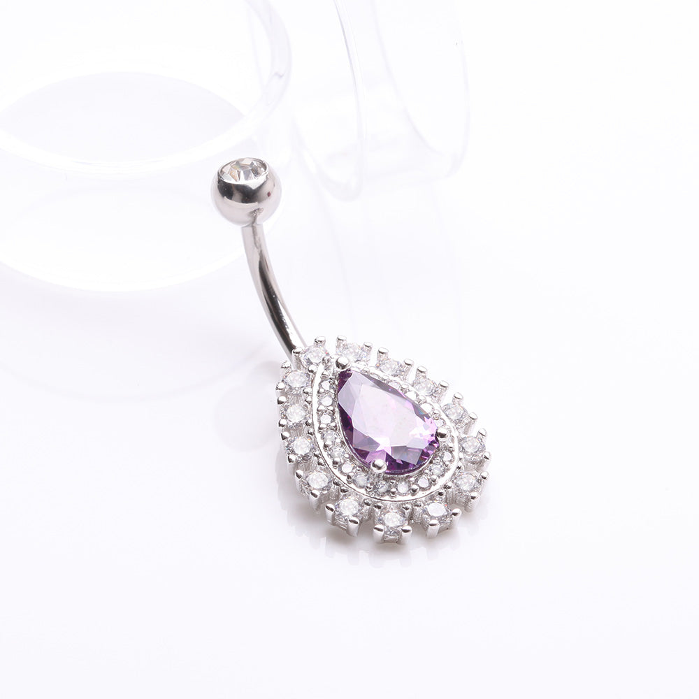 Detail View 2 of Brilliant Teardrop Grand Sparkle Belly Button Ring-Clear Gem/Purple