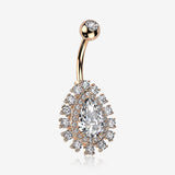 Rose Gold Brilliant Teardrop Grand Sparkle Belly Button Ring-Clear Gem