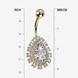 Detail View 1 of Golden Brilliant Teardrop Grand Sparkle Belly Button Ring-Clear Gem