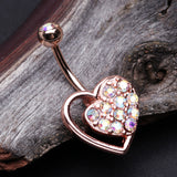 Detail View 2 of Rose Gold Sparkle Heart in Heart Belly Button Ring-Aurora Borealis