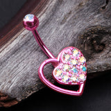 Detail View 2 of Colorline Sparkle Heart in Heart Belly Button Ring-Pink/Aurora Borealis