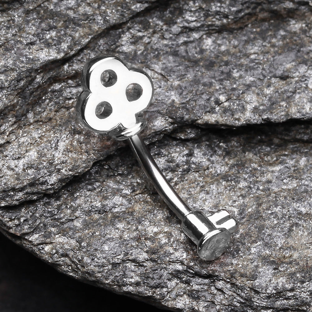 Detail View 2 of Dainty Princess Key Belly Button Ring-Steel