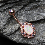 Detail View 2 of Rose Gold Florid Opal Sparkle Belly Button Ring-Aurora Borealis/Tanzanite