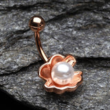 Detail View 2 of Rose Gold Ariel's Shell with Pearl Belly Button Ring-White