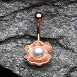Detail View 3 of Rose Gold Ariel's Shell with Pearl Belly Button Ring-White