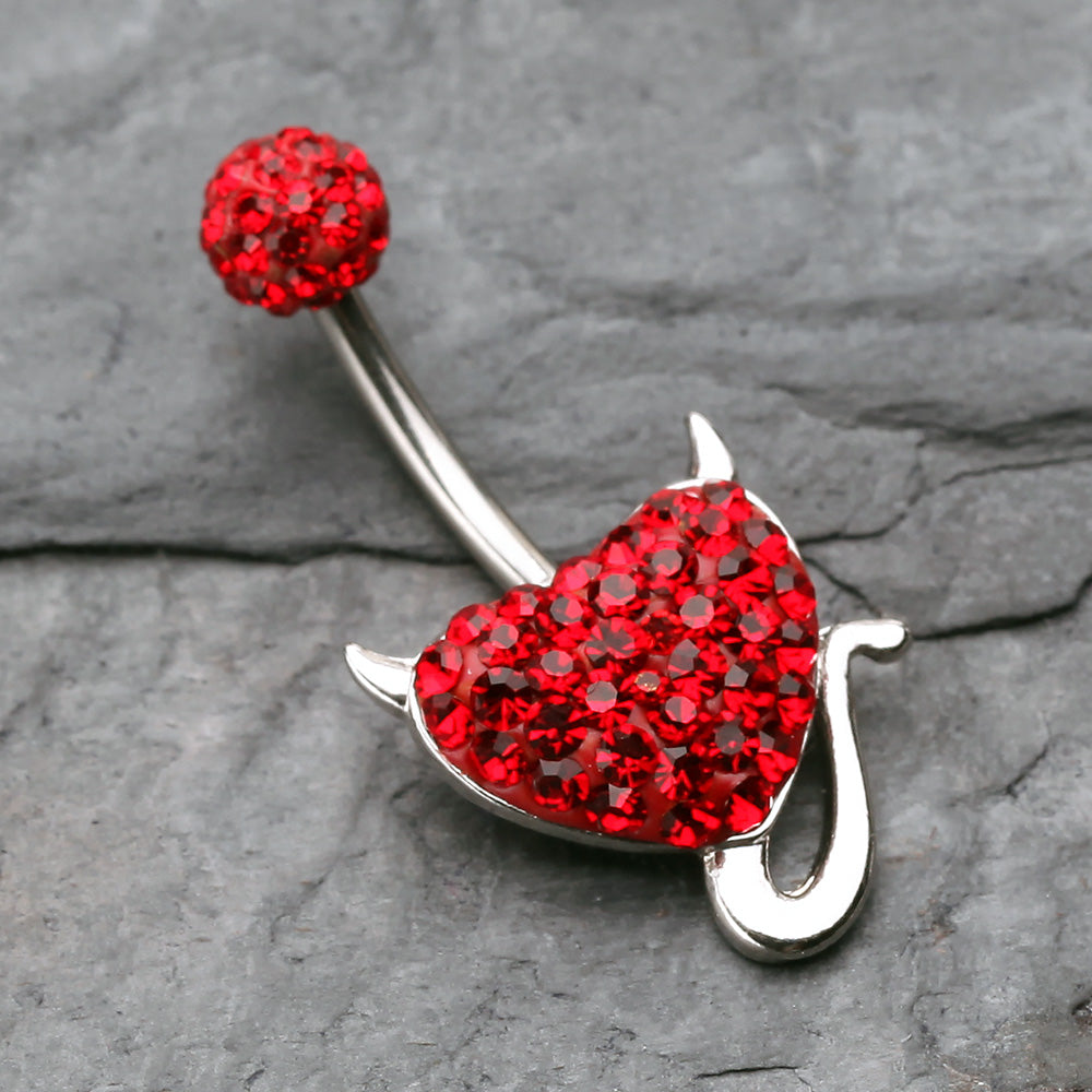 Devil's Heart Multi-Gem Sparkle Belly Button Ring-Red