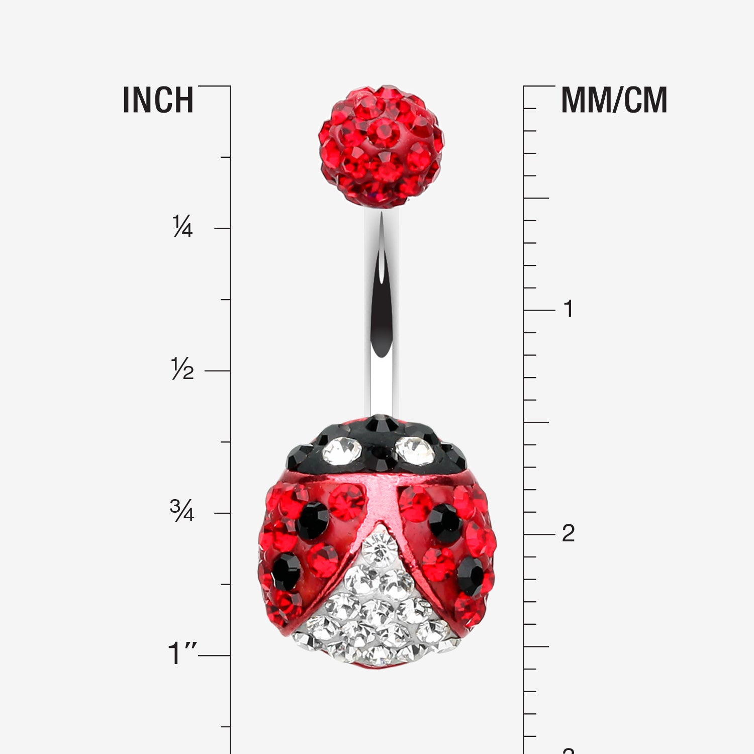 Detail View 1 of Adorable Lady Bug Multi-Gem Sparkle Belly Button Ring-Red