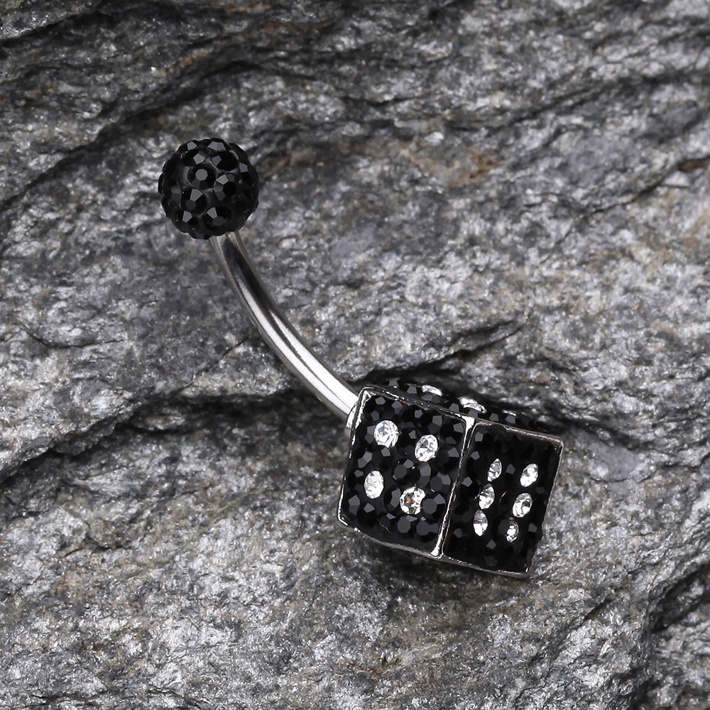 Detail View 2 of Ice Dice Multi-Gem Sparkle Belly Button Ring-Black/Clear