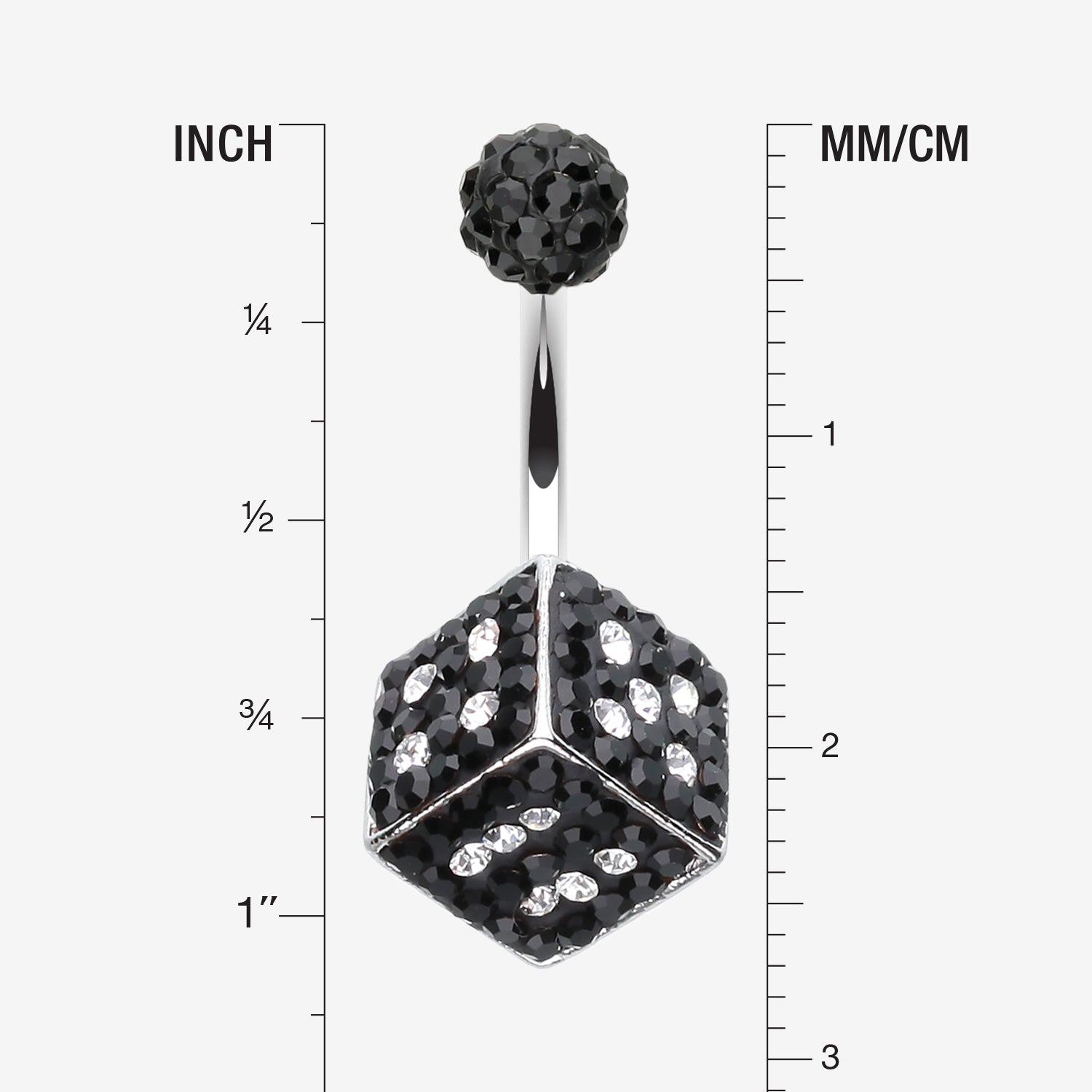 Detail View 1 of Ice Dice Multi-Gem Sparkle Belly Button Ring-Black/Clear