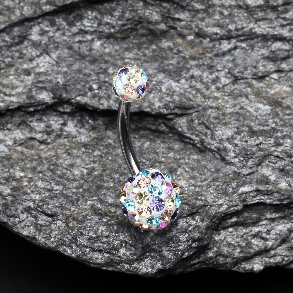Detail View 2 of Brilliant Multi-Gem Sprinkle Sparkle Belly Ring-Aurora Borealis/Light Pink/Aqua