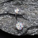 Detail View 2 of Brilliant Multi-Gem Sprinkle Sparkle Belly Ring-Aurora Borealis/Light Pink/Aqua