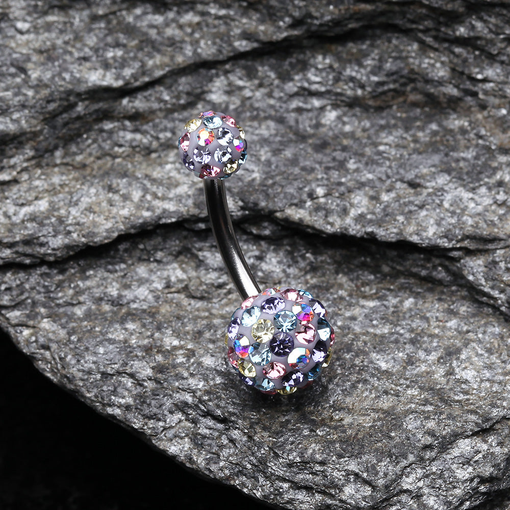 Detail View 2 of Retro Motley Multi-Gem Sparkle Belly Button Ring-Aurora Borealis/LT. Pink/Tanzanite